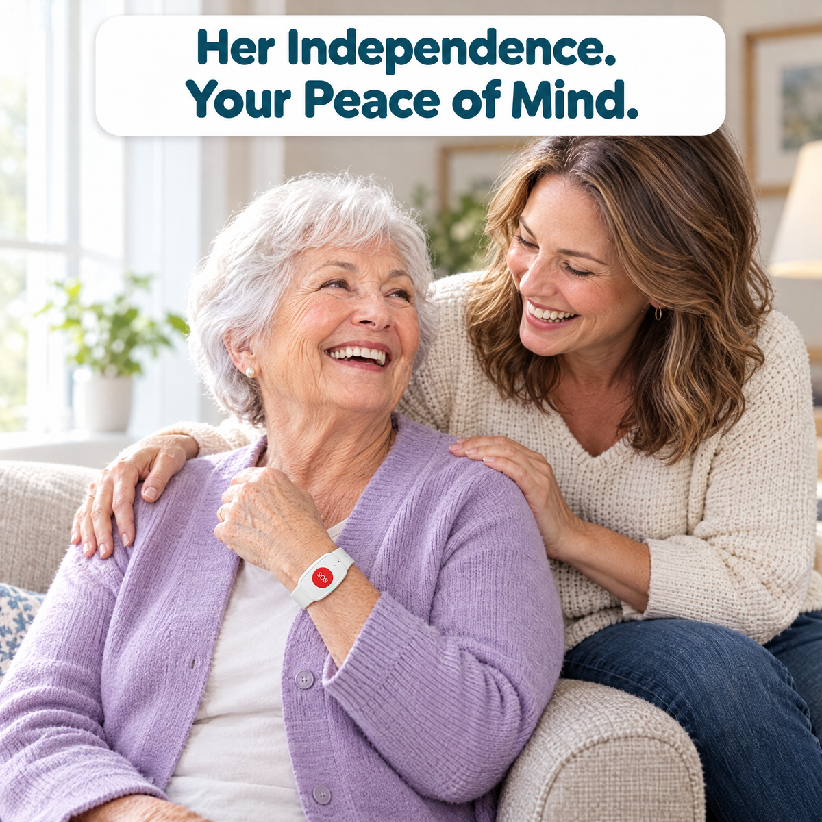 Grandmother wearing the SOS wristband with her daughter