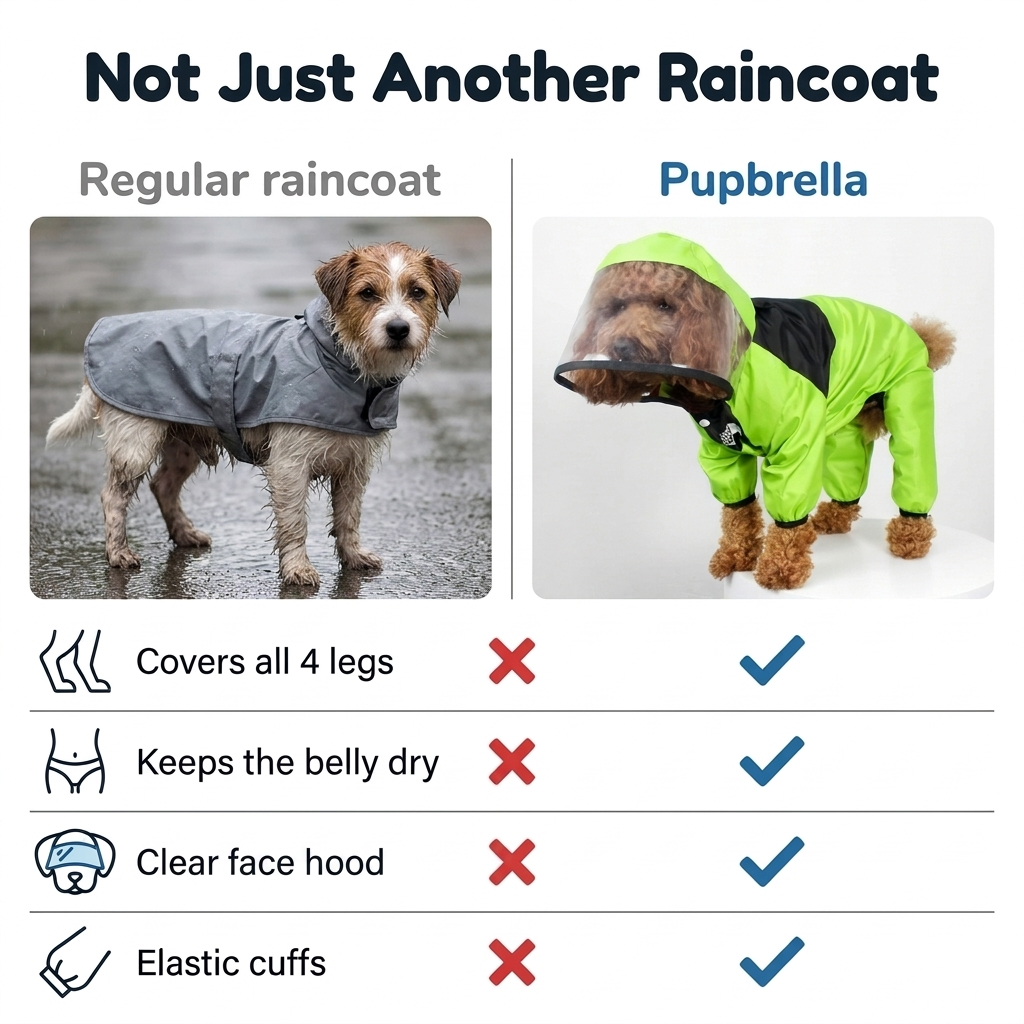 Regular raincoat vs Pupbrella